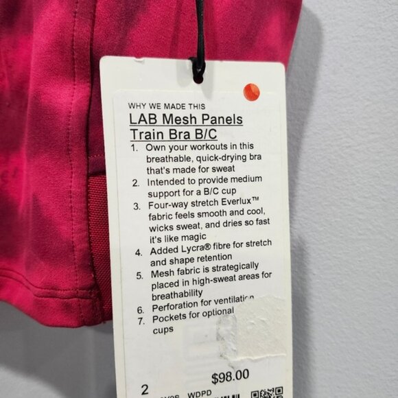 Lululemon lab Mesh Panels Train Bra *Medium Support B/C cup Weaves Dye Pink Drag - Picture 2 of 5